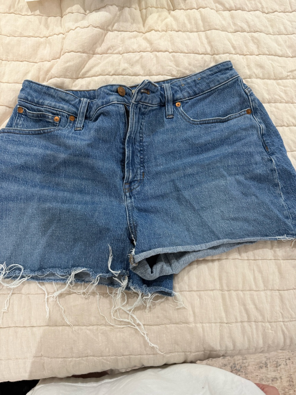 Madewell Distressed Mid-Blue Denim Cutoff Shorts